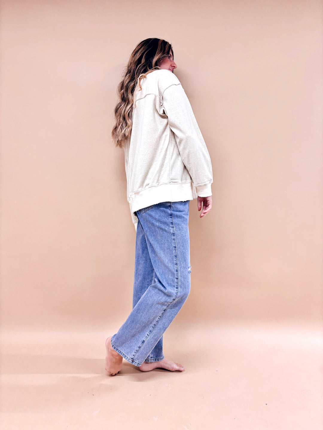 Ashley Oversized Velour Slit Hem Sweater