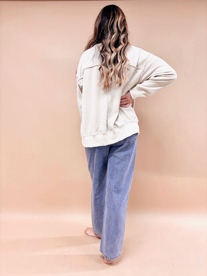 Ashley Oversized Velour Slit Hem Sweater