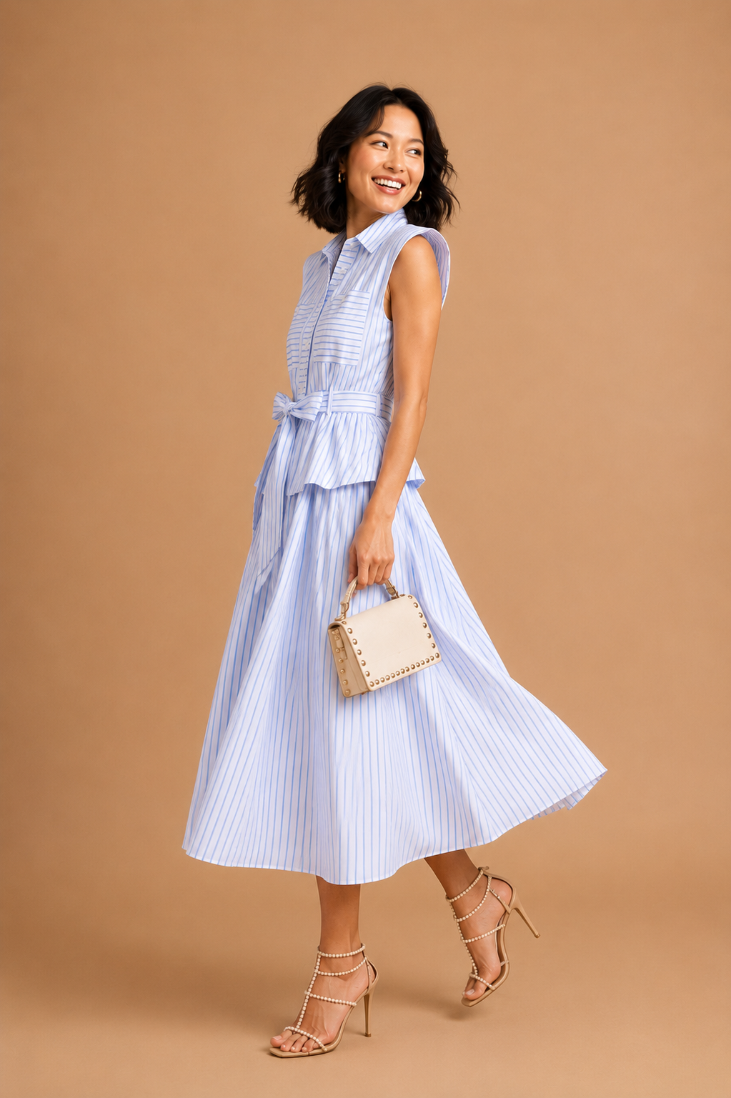 Ruby Sleeveless Striped Midi Shirtdress
