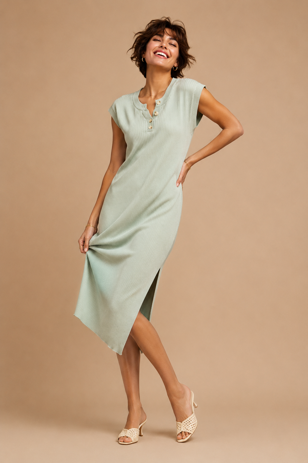 Celeste Ribbed Knit Midi Dress