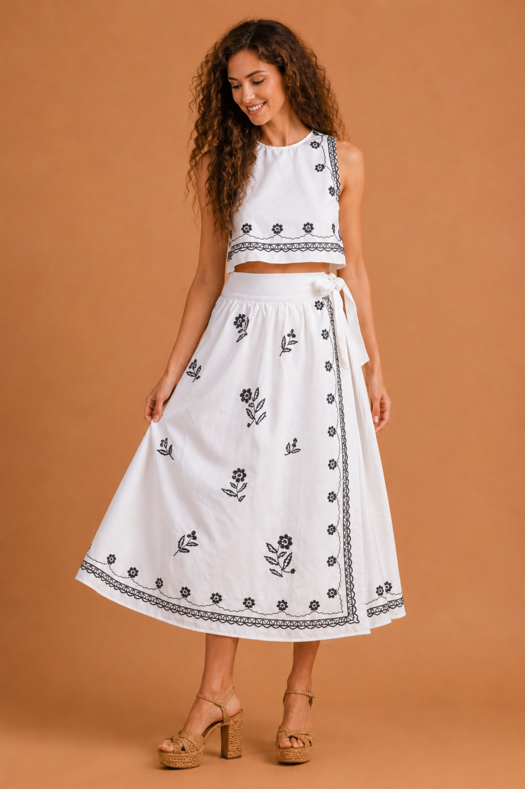 Rosalie Embroidered Sleeveless Crop Top
