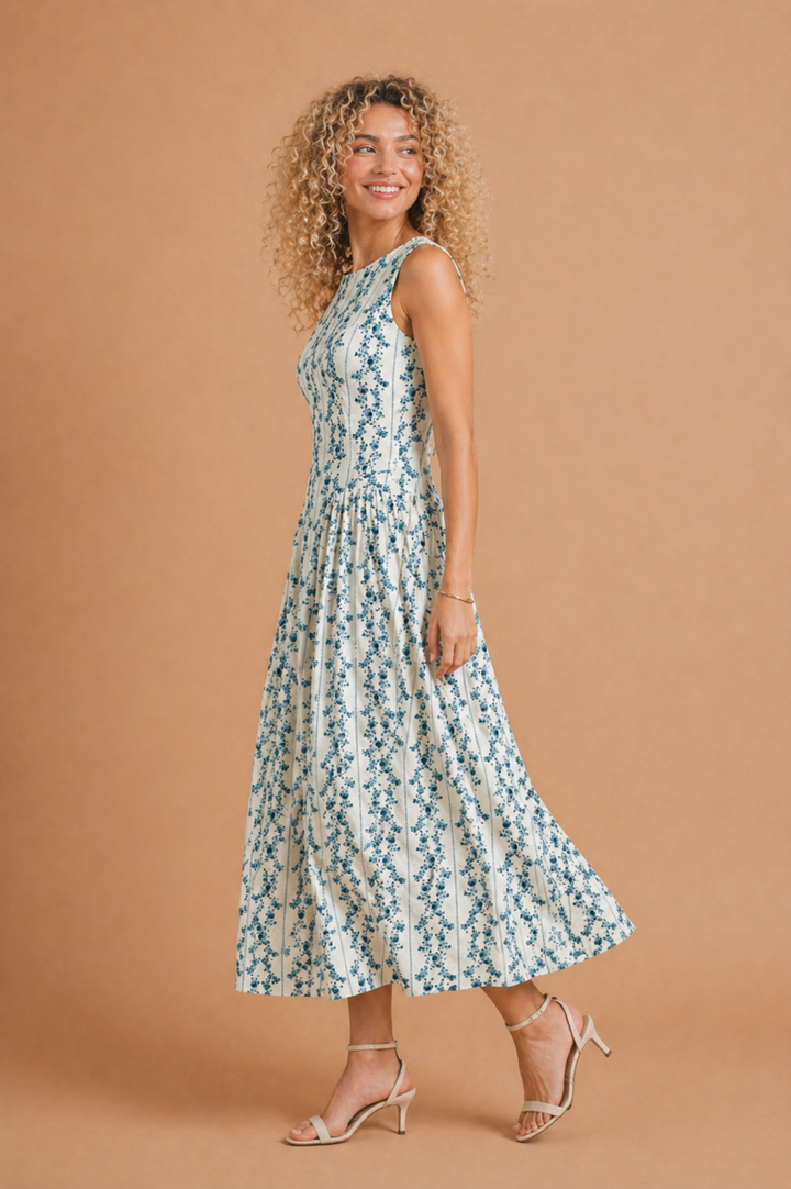 Izzy Floral Print Denim Midi Dress
