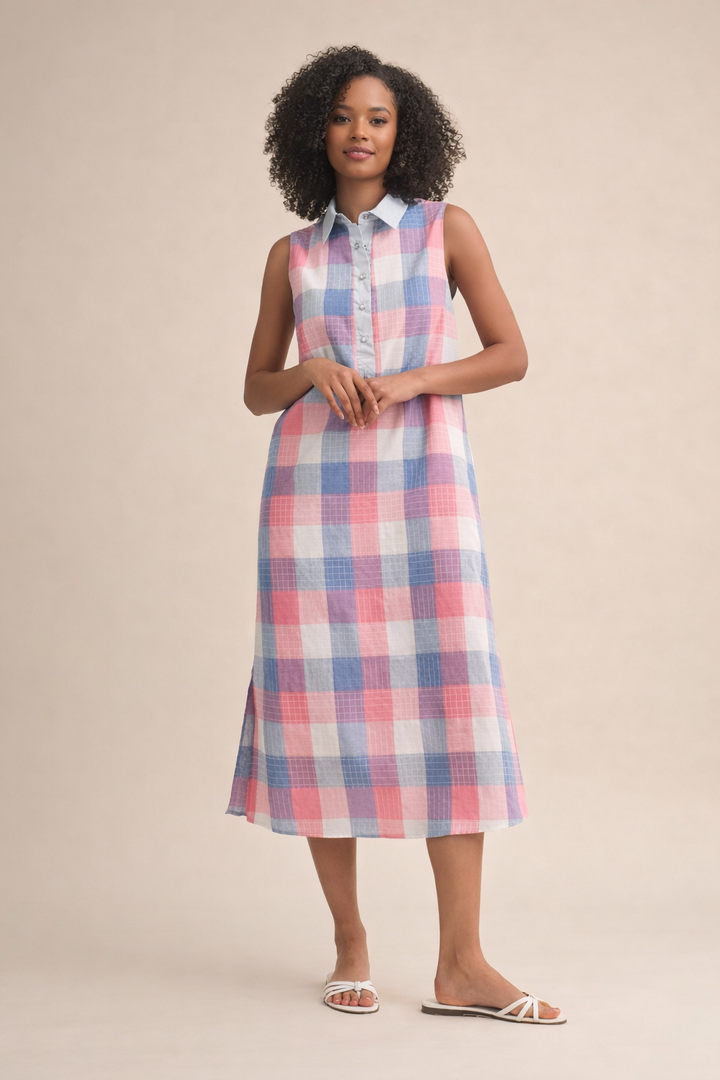 Willow Checkered Plaid Button Down Midi Dress