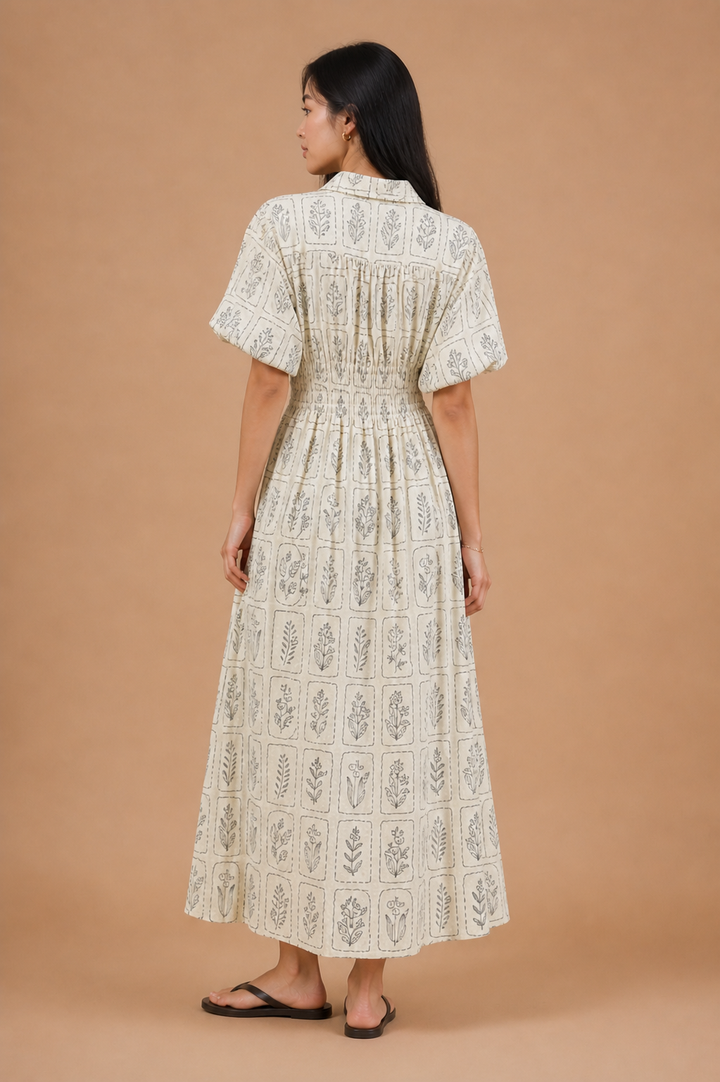 Fiona Garden Plant Print Button Front Shirt Dress