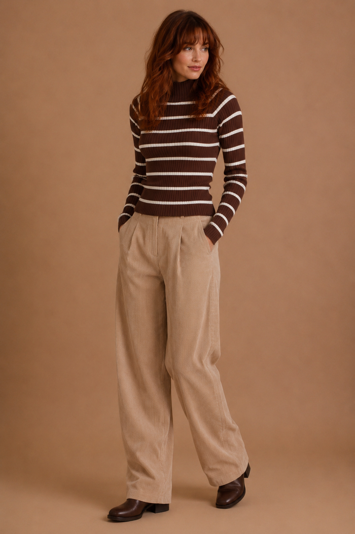 Aurelia Striped Mock Neck Ribbed Sweater