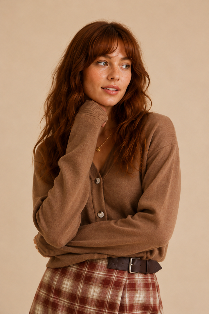 Blythe Soft Cotton Button Down V-Neck Sweater Cardigan