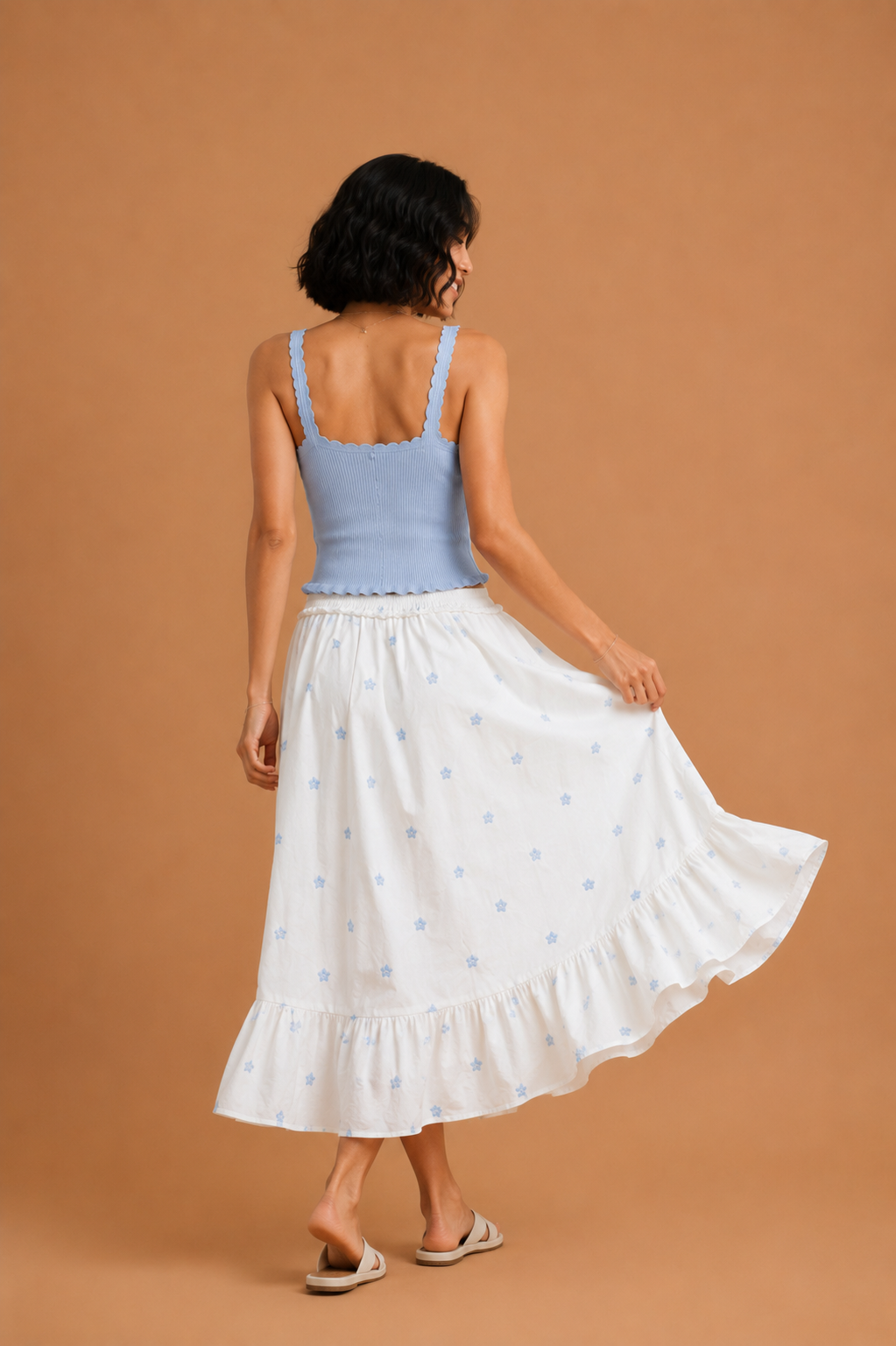Lennon Floral Embroidered Ruffle Midi Skirt