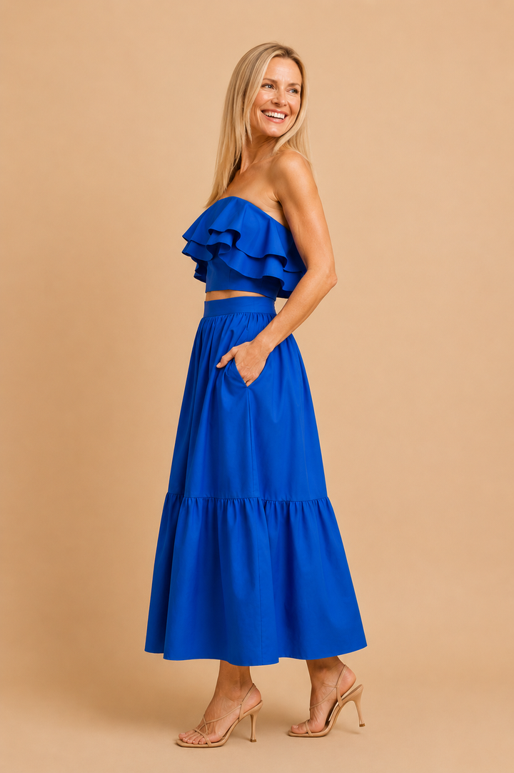 Genevieve Tiered A-Line Midi Skirt