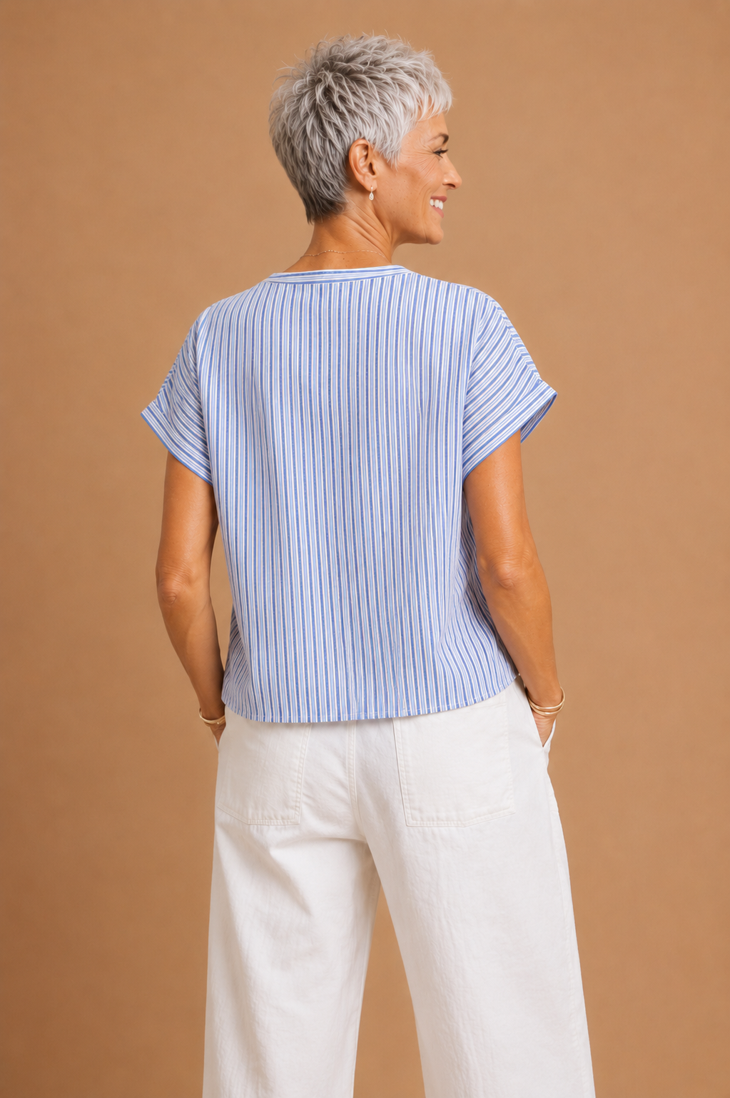 Clara Harbor Morning Striped Drop Shoulder Blouse Top
