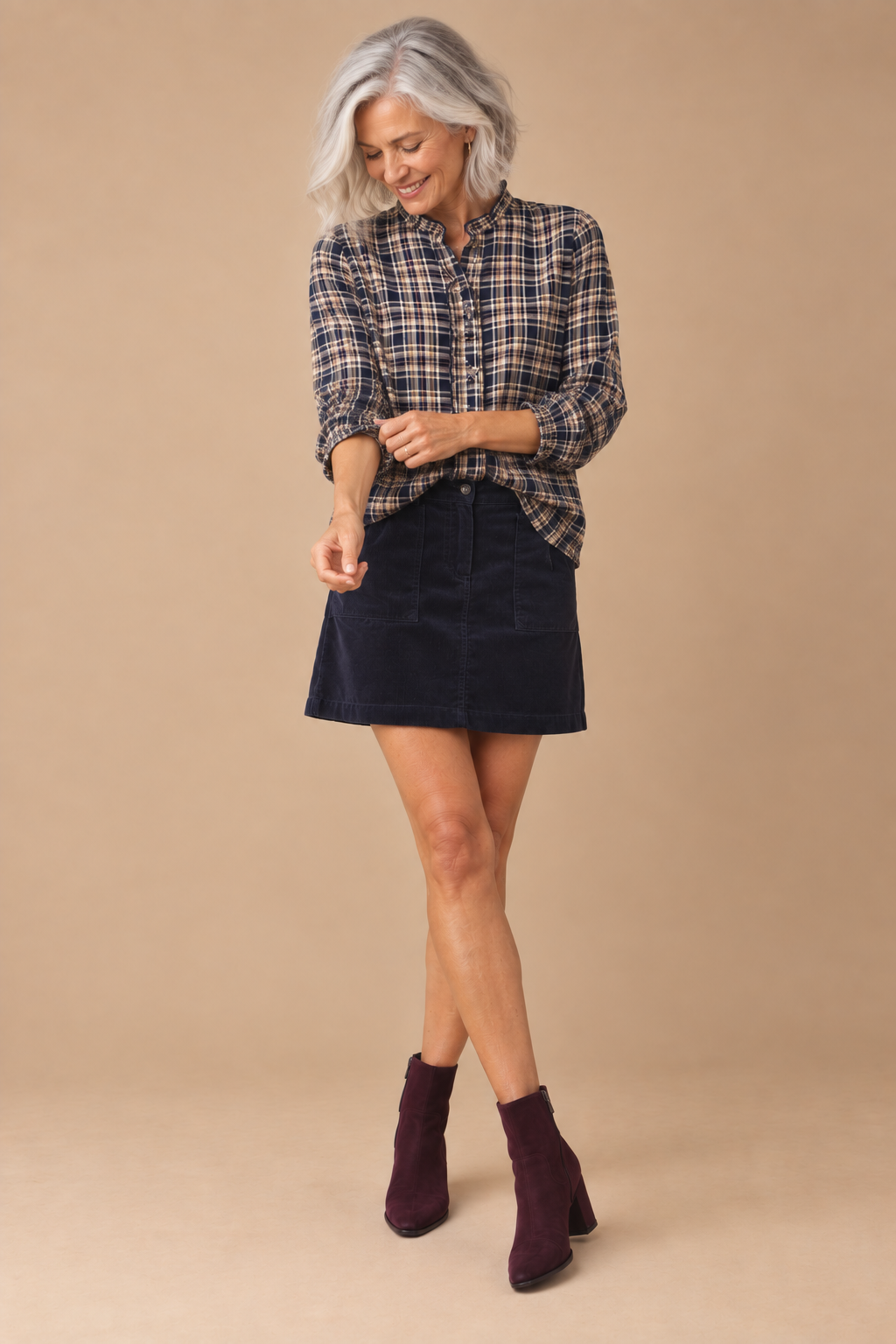 Faith Ruffle Neck Plaid Button Down Shirt