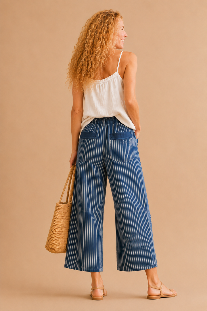 Maeve Drawstring Waist Stripe Denim Pants