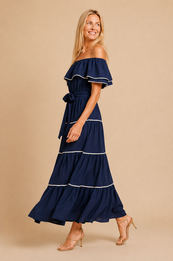 Arabella Tiered Off The Shoulder Midi Dress