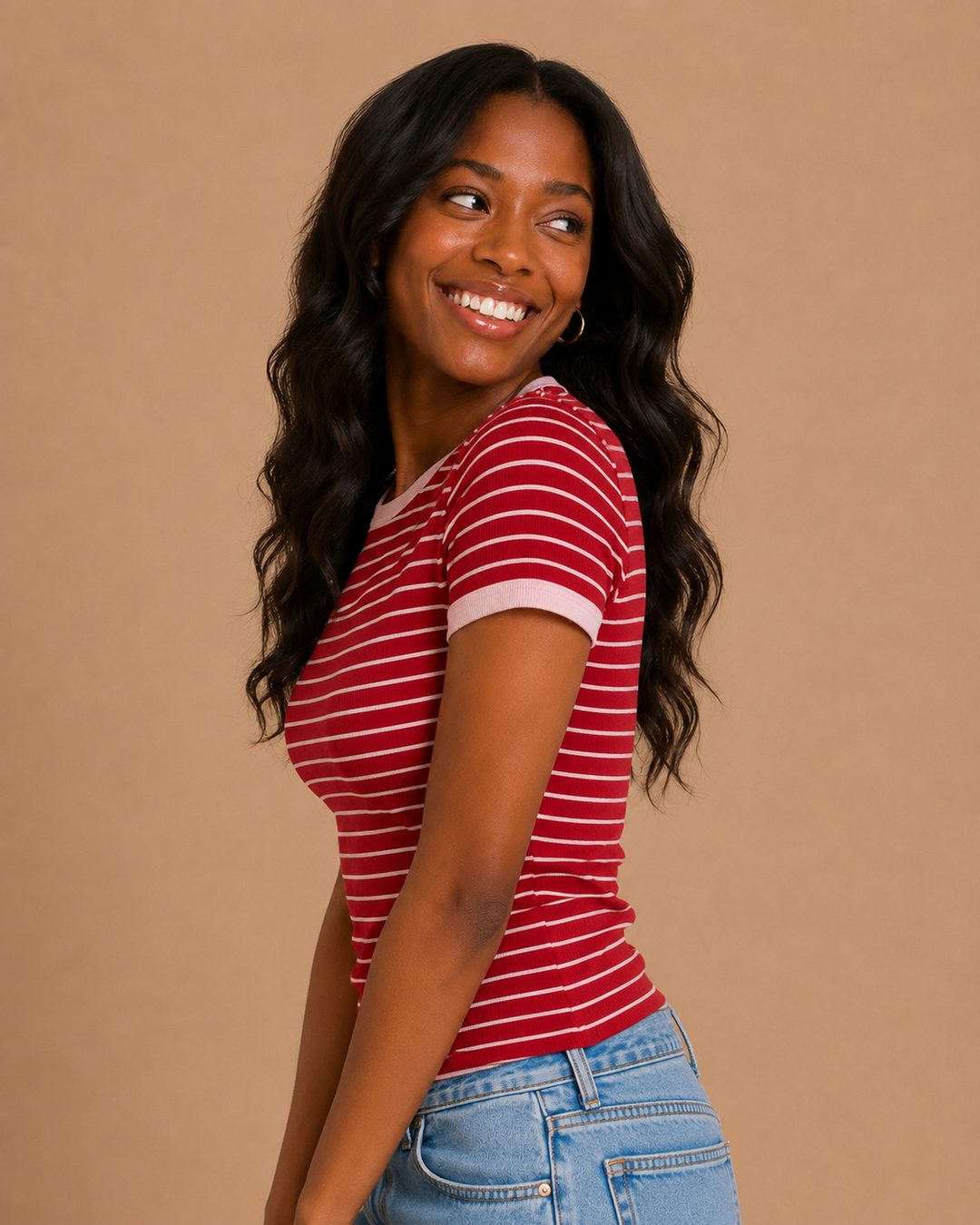 Heather Striped Ribbed Knit Top