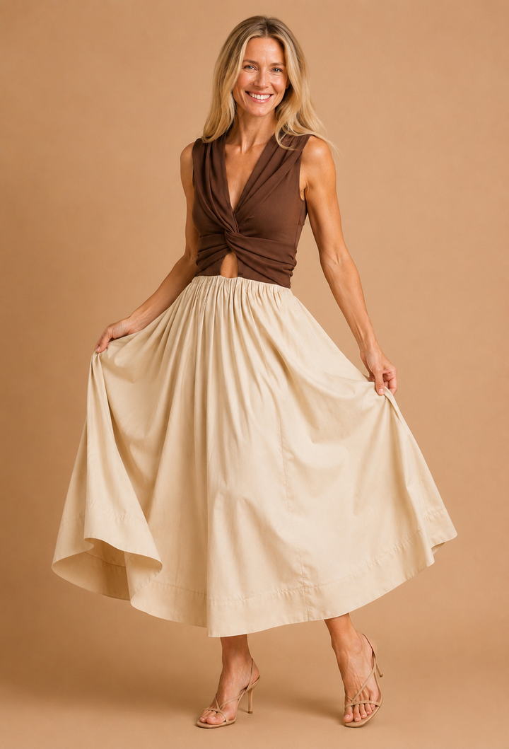 Seraphina Solid Twist Front Midi Dress