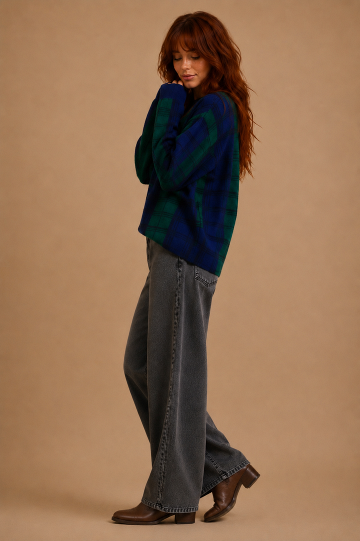 Coralie Blackwatch Allen Plaid Window Pane Sweater