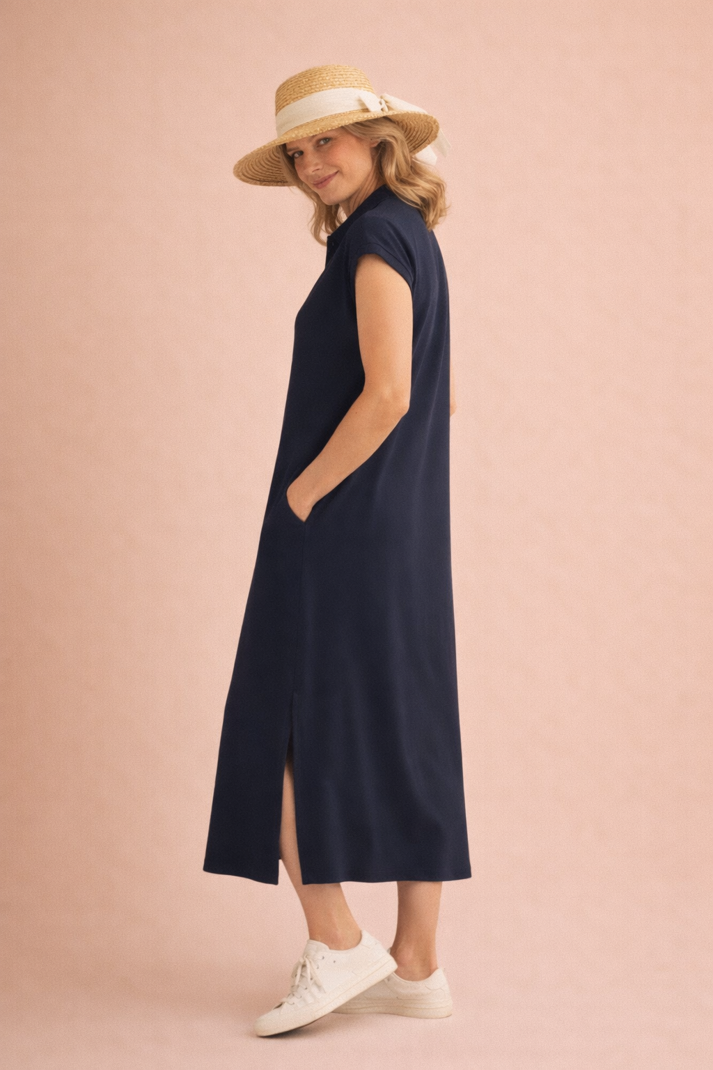 Corrine Side Slit Midi Polo Dress