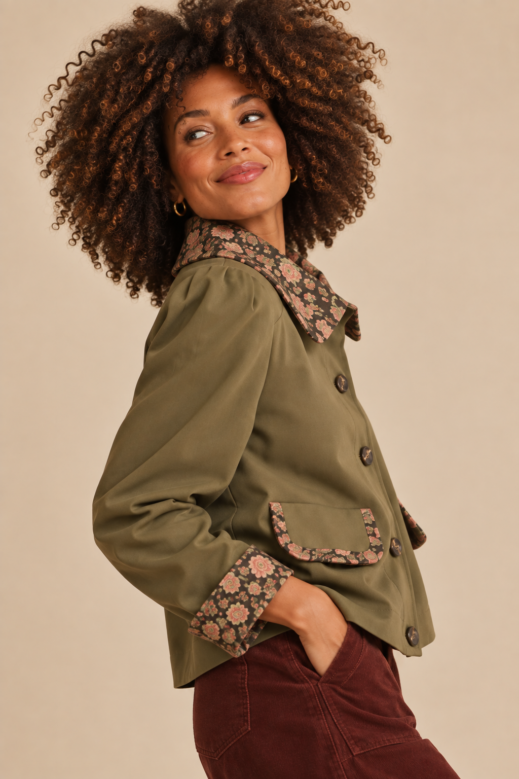 Lilah Contrast Floral Utility Jacket