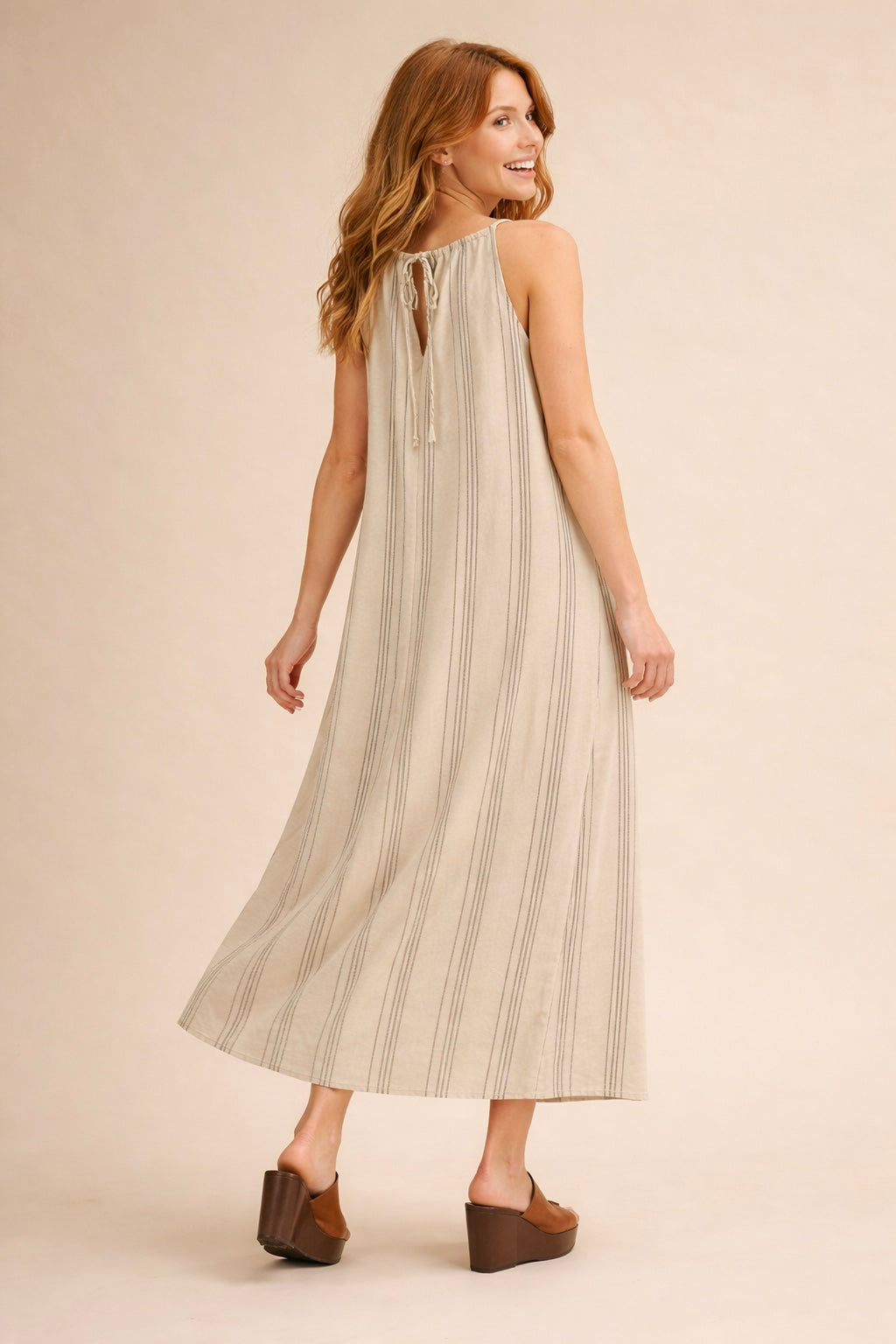 Clara Linen Striped Halter Maxi Dress