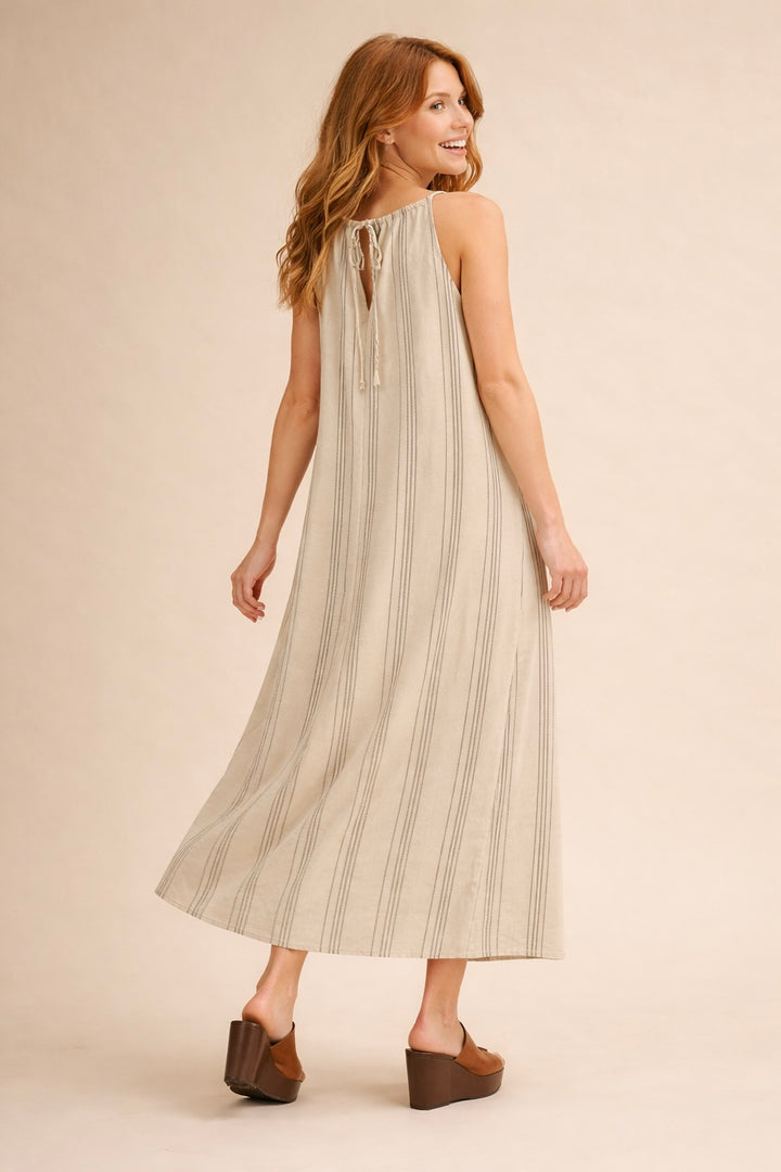 Clara Linen Striped Halter Maxi Dress