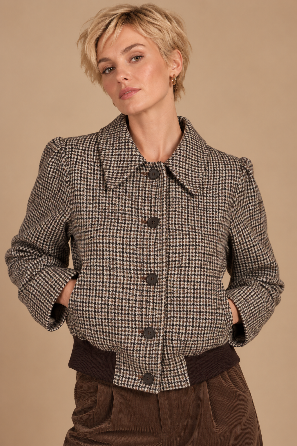 Natalie Oxford Houndstooth Bomber Jacket