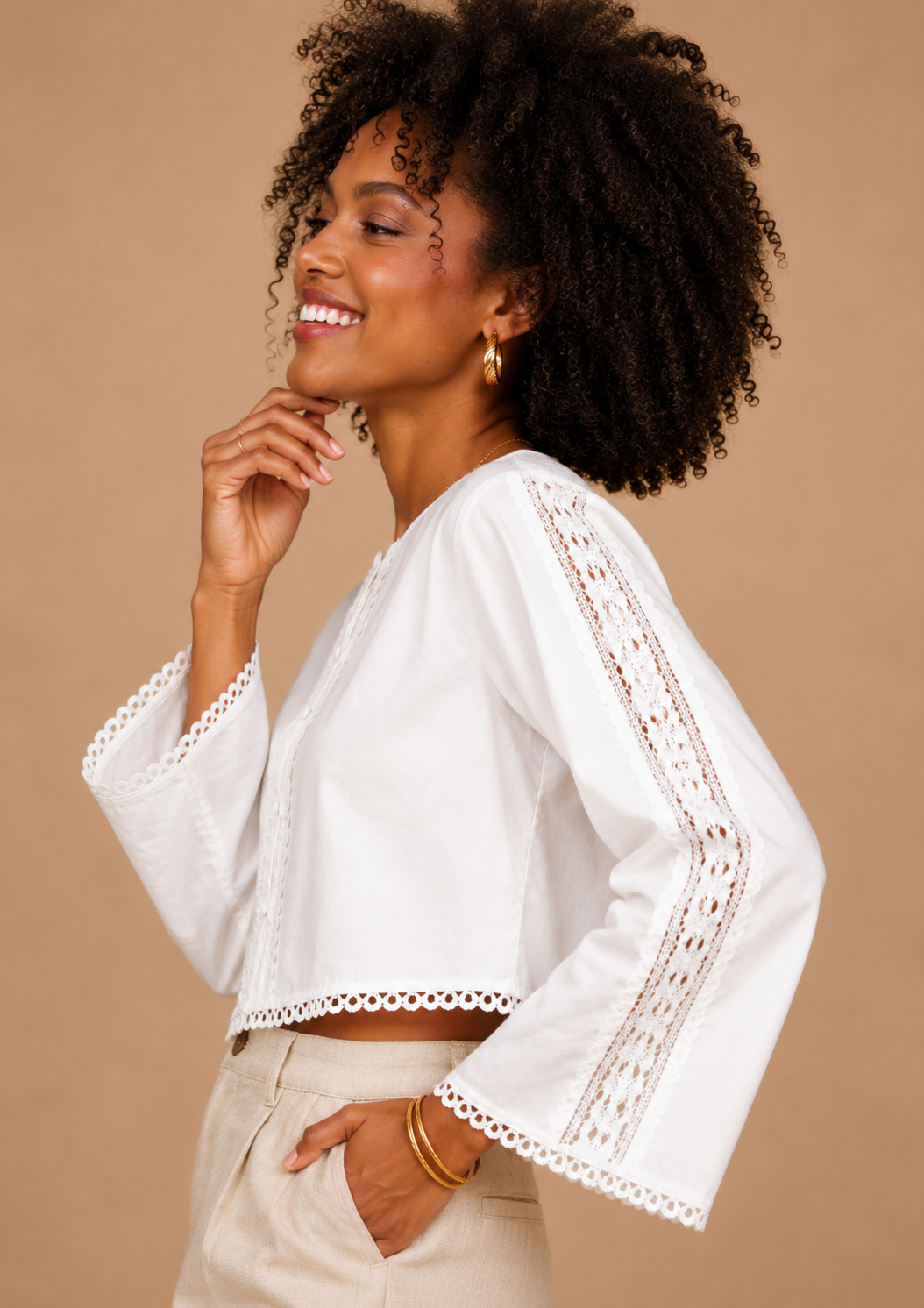 Gabby Eyelet Trim Cropped Blouse