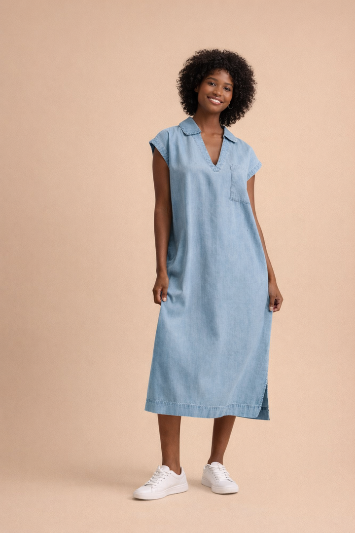 Sylvia Collared Denim Midi Dress