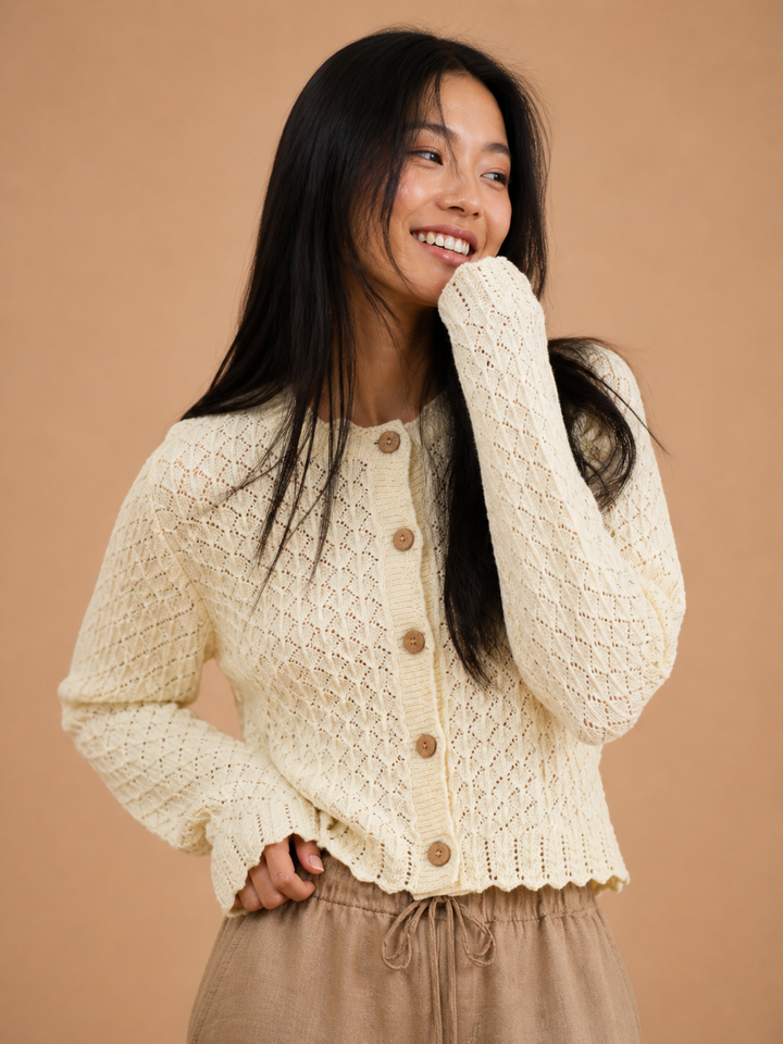 Ava Button Front Crochet Knit Cardigan