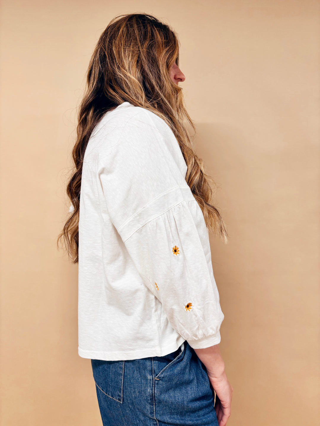 Julienne Daisy Embroidered Long Sleeve Cotton Top