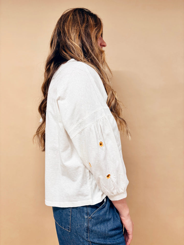 Julienne Daisy Embroidered Long Sleeve Cotton Top