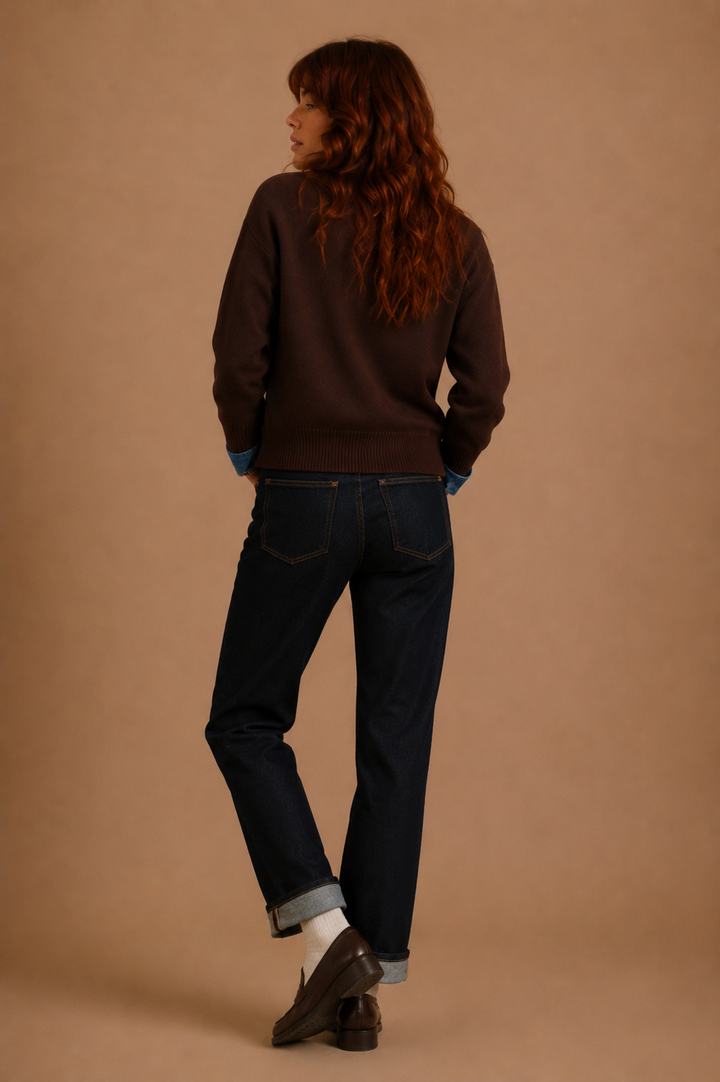 Triana Denim Layered Collar And Cuff Knit Sweater