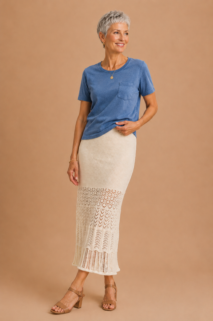 Camille Pointelle Crotchet Knit Midi Skirt