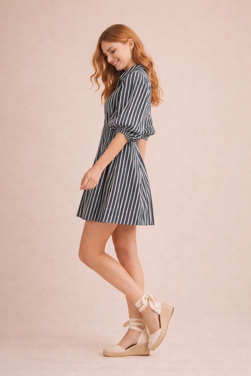 Piper Striped Denim Bubble Sleeve Mini Dress
