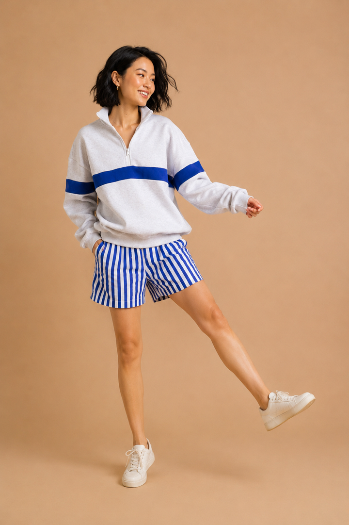 Phoebe Two Toned Half Zip Zip Collar Sweatshirt
