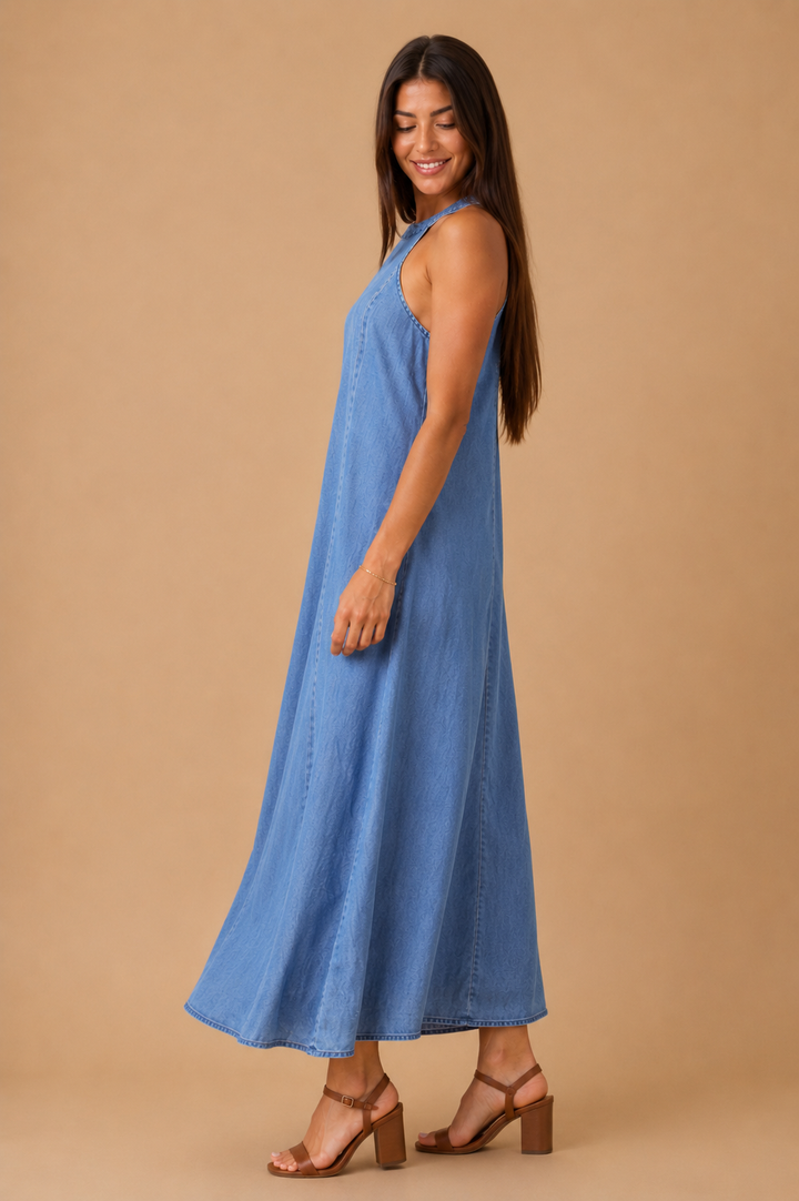 Valentina Halter Neck Tencel Denim Maxi Dress