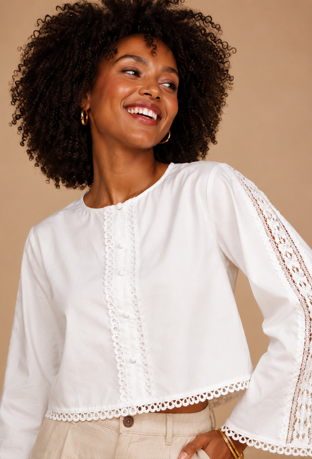 Gabby Eyelet Trim Cropped Blouse