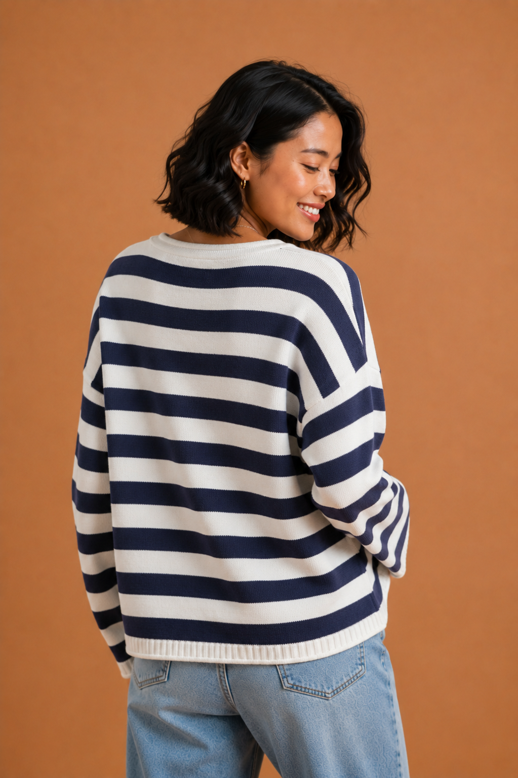 Gemma Nautical Navy Striped Sweater Top