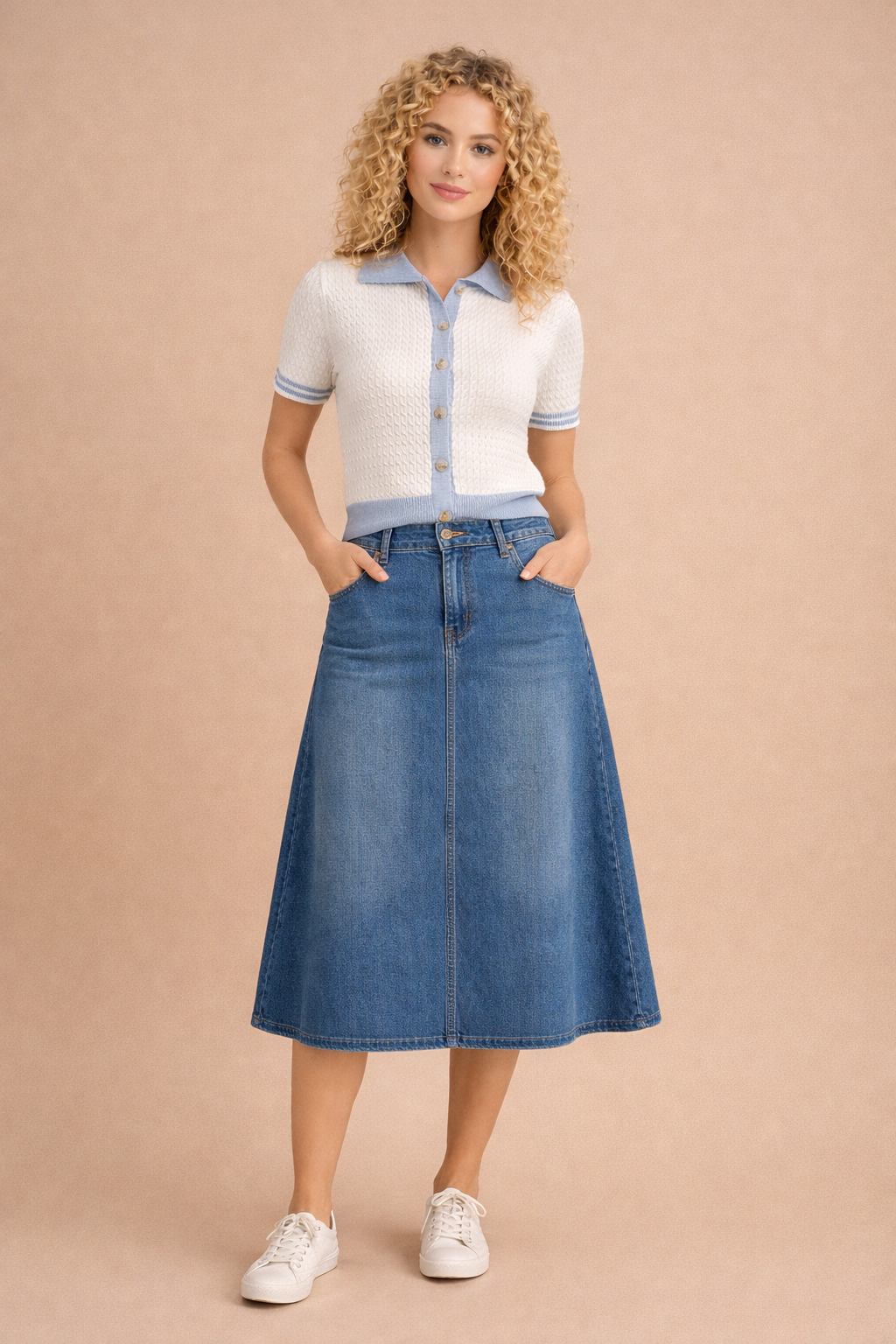 Quinn Button Down Collared Short Sleeve Knit Top