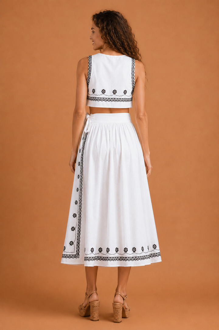 Rosalie Embroidered Sleeveless Crop Top