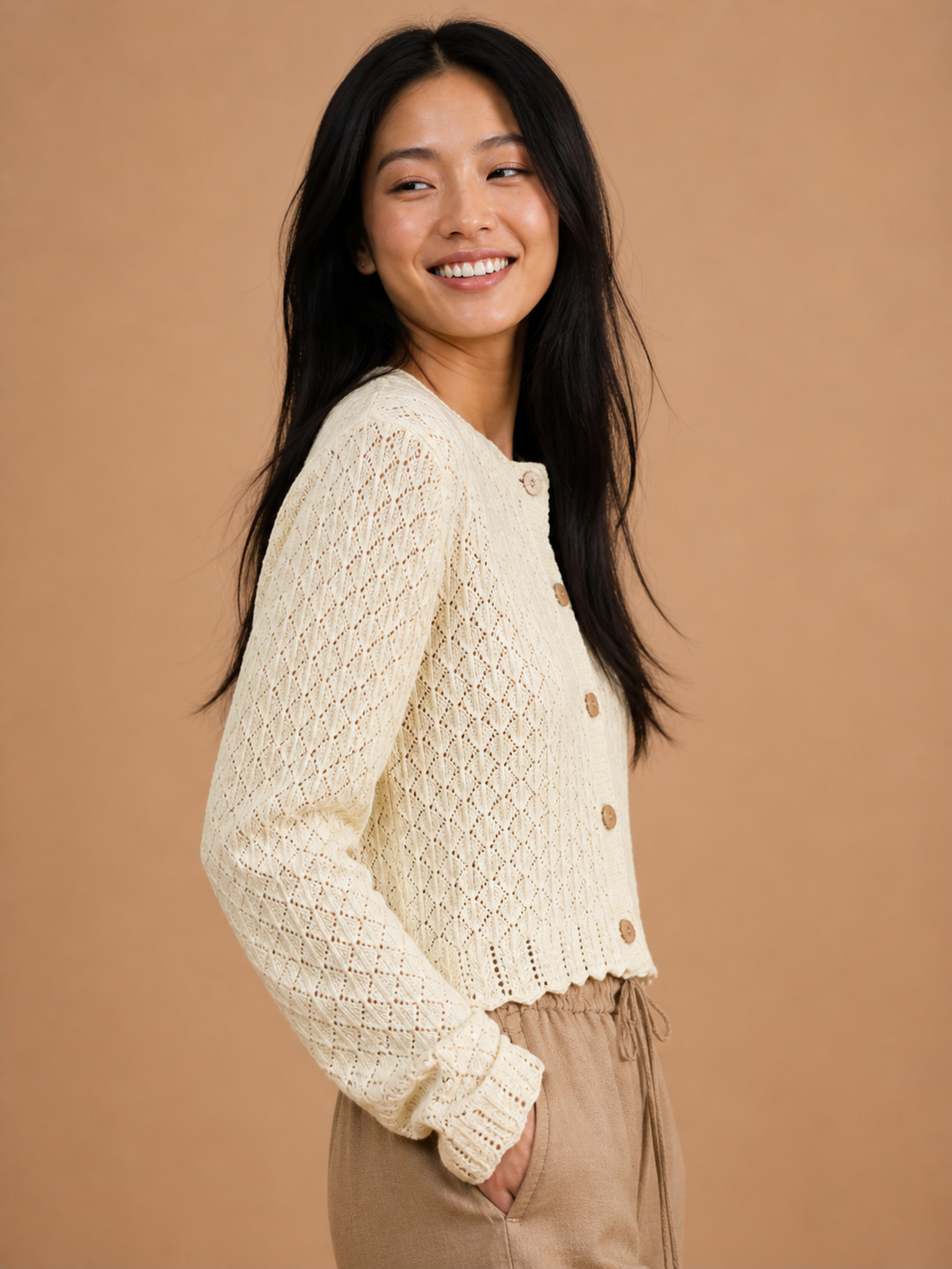Ava Button Front Crochet Knit Cardigan