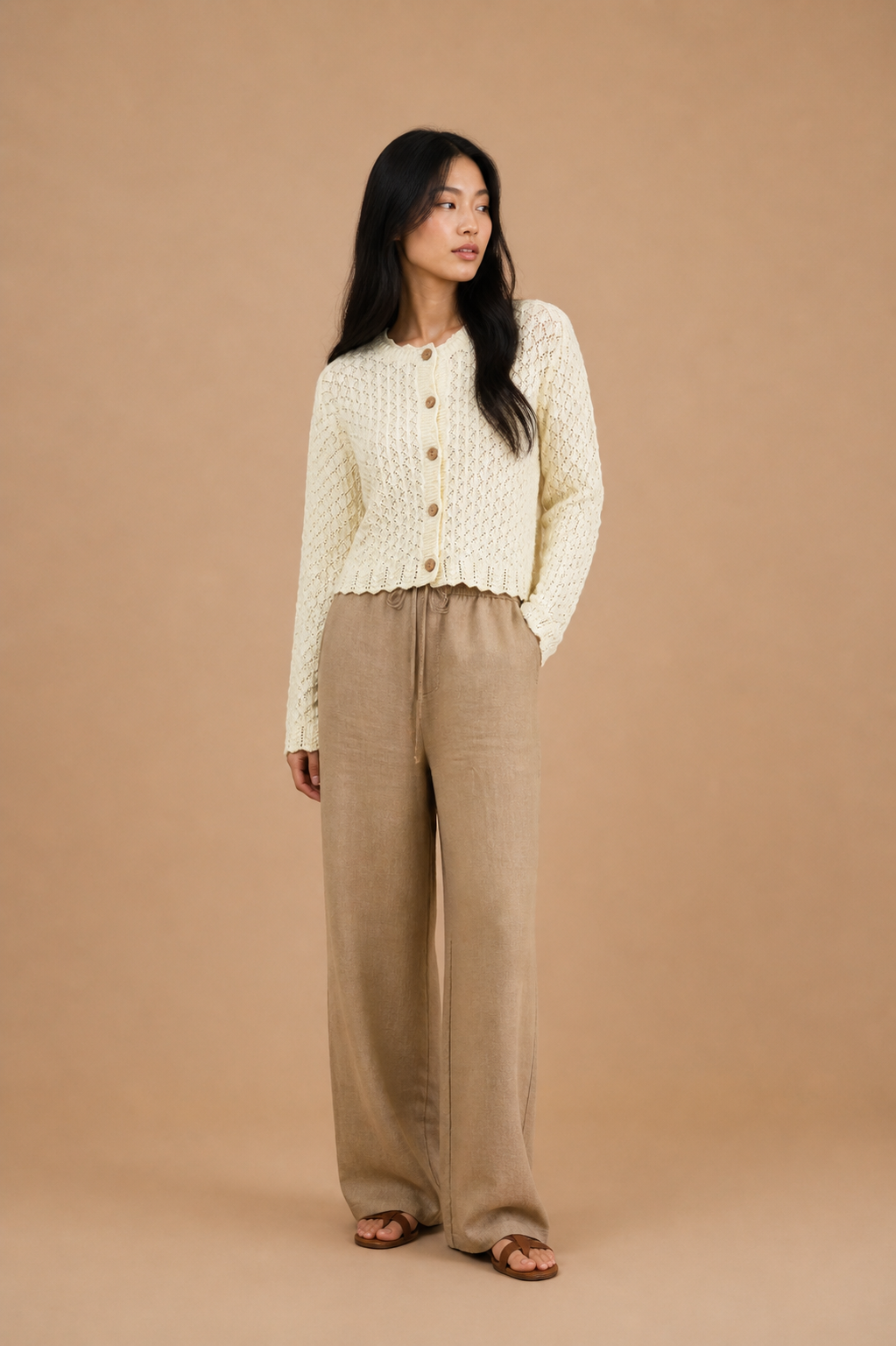 Ava Button Front Crochet Knit Cardigan