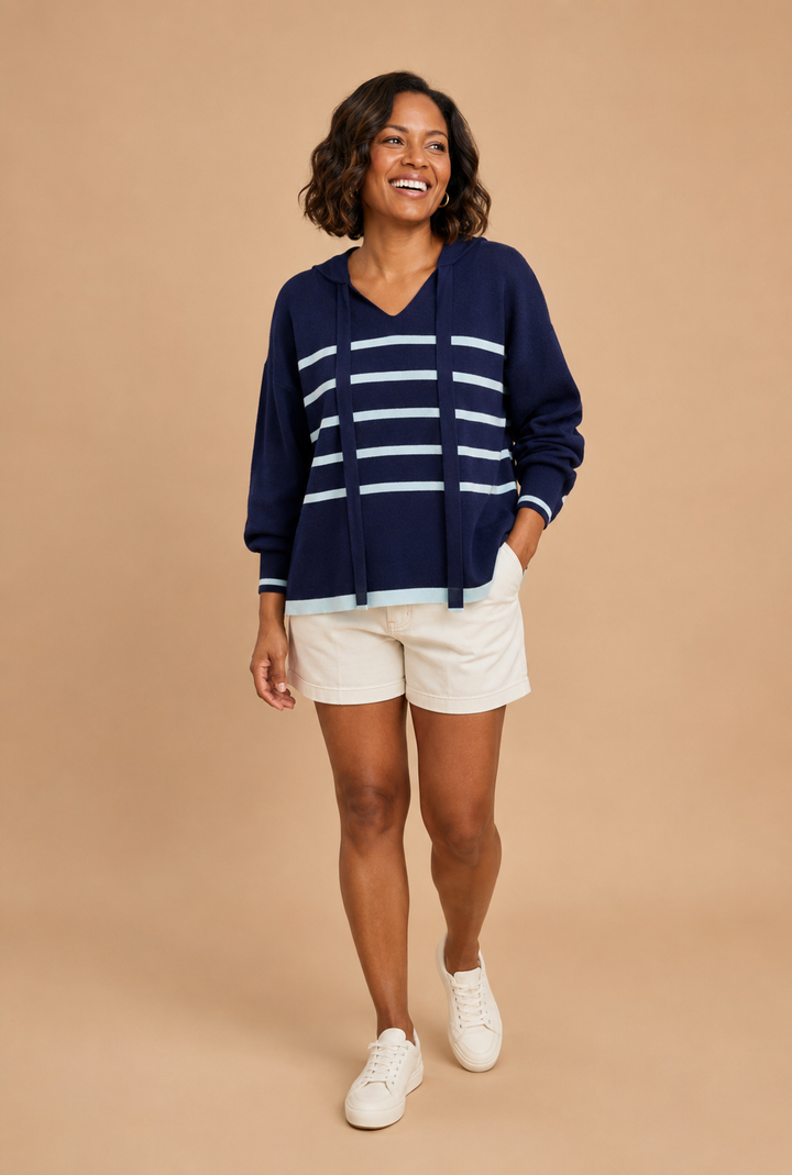 Elodie Striped Oversized Crop Sweater Hoodie