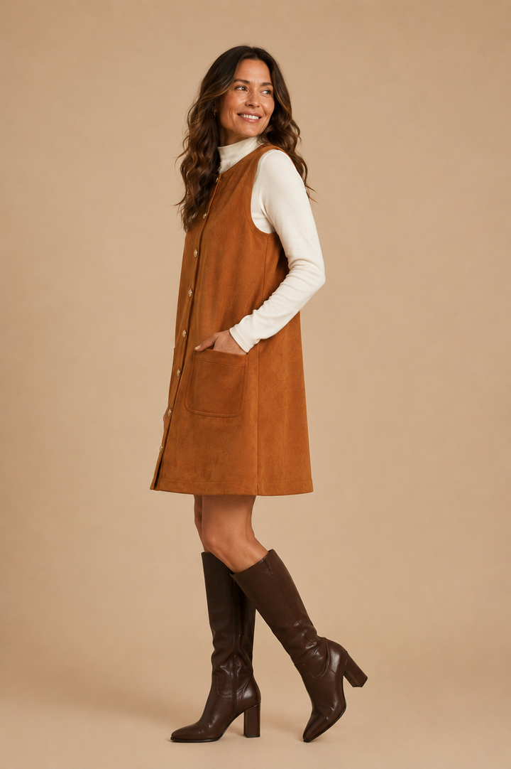 Margot Button Down Suede Shift Dress