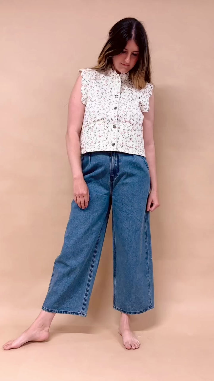 Clara Mini Pleated Denim Pants